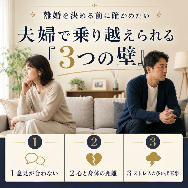 離婚を決める前に確かめたい、夫婦で乗り越えられる「3つの壁」